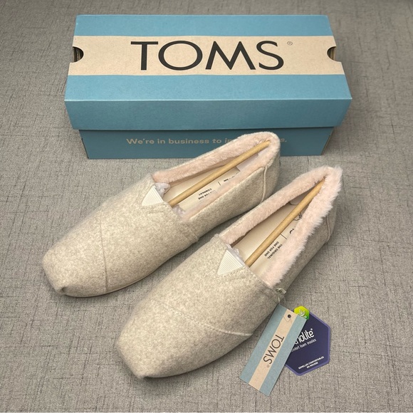 TOMS Alpargata Natural Felt Slipper Shoes with Pink Faux Fur Lining Nwt - Picture 5 of 11